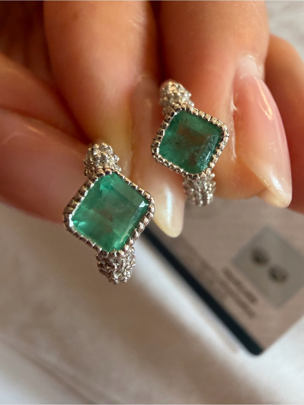 14K WG Natural Emerald & Diamond Hoop Earrings – 1.57 CTW – NEW Certificate